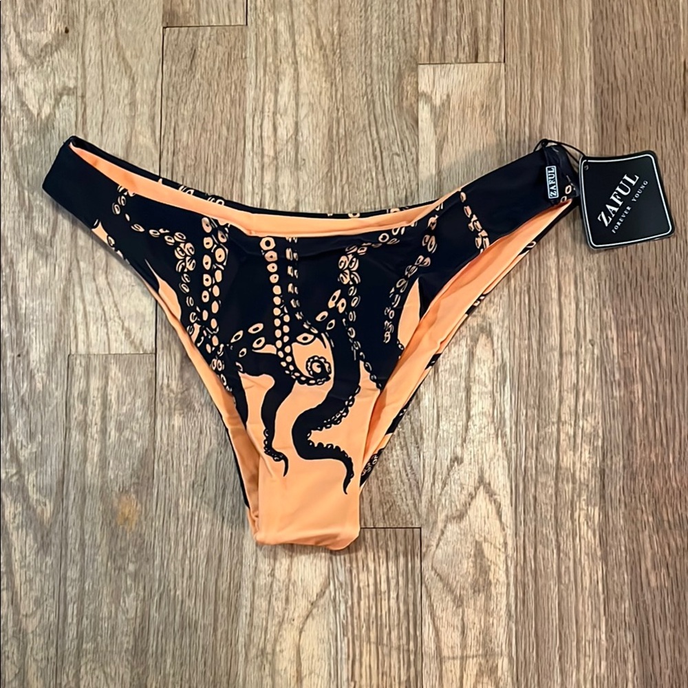NWT Zaful Black and Orange Octopus Print Bikini Bottom